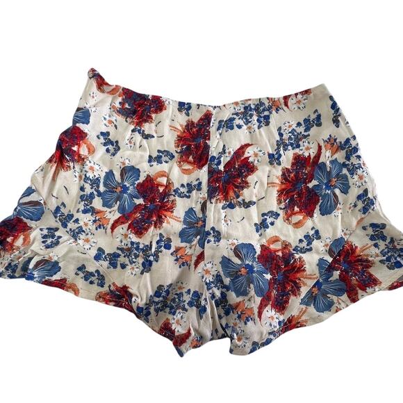 Free People Shorts Womens 4 Cream Blue Red Floral Print Lightweight Summer Boho - Picture 2 of 5